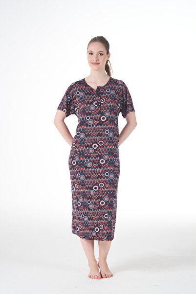 gd goldoremi 25237-3 Women's Patterned Viscose Flexible Lycra Short Sleeve Dress