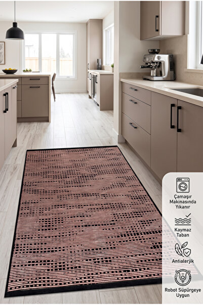 Santa Clara Kaymaz Taban Makinada Yıkanabilir, Vizon Bej Şönil Kilim Halı Saç...