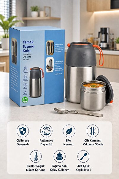 Begin Power 450 ML Paslanmaz Çelik Sızdırmaz Termos Yemek Taşıma Kabı / Sefer...