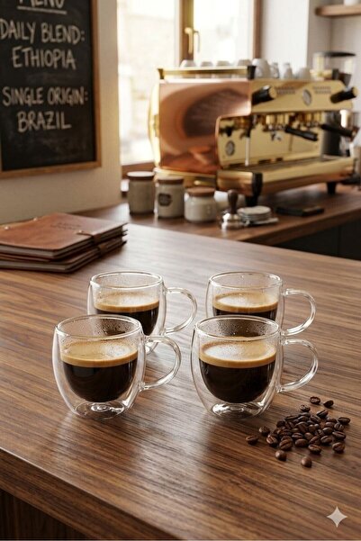 Lumindra 4-Piece Turkish Coffee Cup Set Espresso Cup Double Wall 80 ml