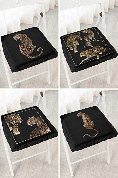 Realhomes Modern Pattern with Leopard Figure and Black Background, Set of 4 F...