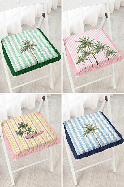 Realhomes Palm and Striped Tropical Patterned 4-Piece Fringed Zippered Chair ...