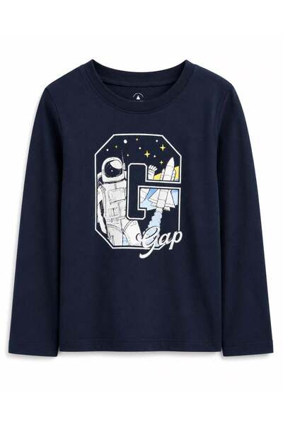 GAP Kids تي شيرت جاب للأولاد الصغار بأكمام طويلة وشعار مطبوع من عمر 0-6 سنوات...