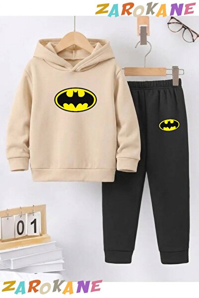 ZAROKANE Yellow Bat Printed Winter Children's Hooded Cotton Insulated Tracksu...