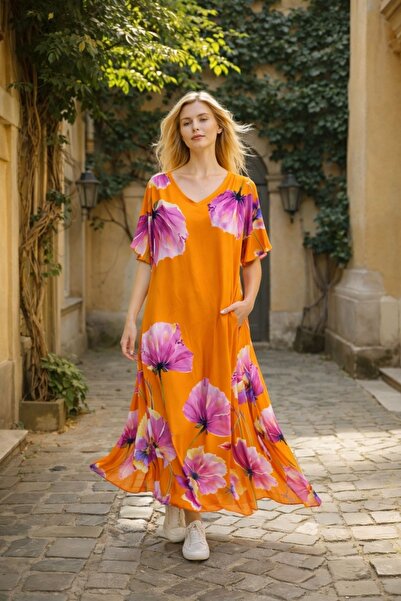 Fashimo Rochie maxi cu maneca tip fluture si buzunare cod ES11543