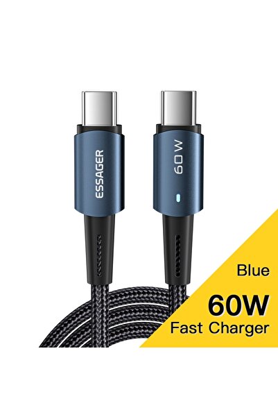 Choice18 ESSAGER 2m 60W Blue Essager PD100W 60W Type C C to C Cable Fast Char...
