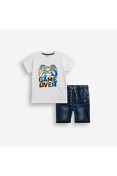 Funky Σετ βερμούδα τζιν αγόρι "Game over" λευκό