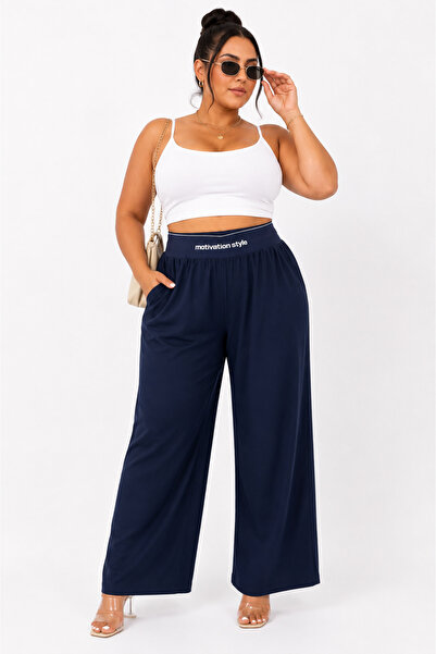 MOTIVATION Plus Size Elastic Waist Satin Lycra Pocketed Loose Fit Women's Tro...