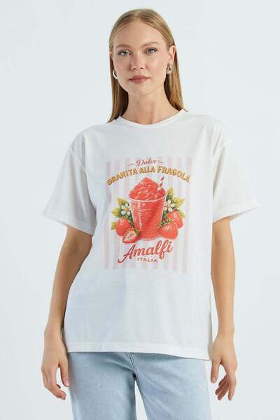 Fulla Moda Strawberry Printed Crew Neck Casual T-Shirt