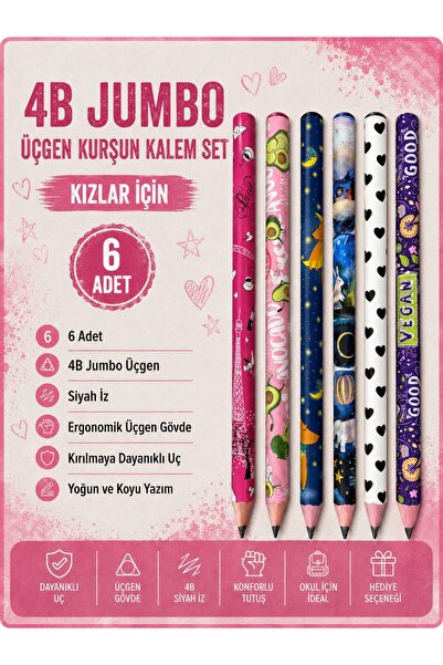 Genel Markalar üçgen 4B yumuşak yazım 6 lı kurşun kalem