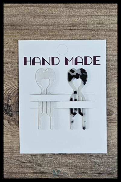 MAZEN 2 Adet Kalp Model Hairpin Saç Topuz Tokası Çubuk Toka Siyah Beyaz 7 cm