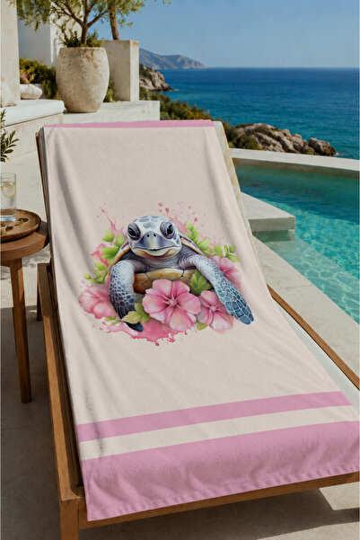 Evmila Pink Floral Cute Elephant Patterned 70X150 Beach Towel - Cotton Bath T...