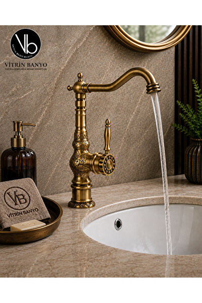 vb vitrinbanyo صنبور حوض غسيل عتيق مصقول بتصميم كلاسيكي، جسم نحاسي، صنبور على...