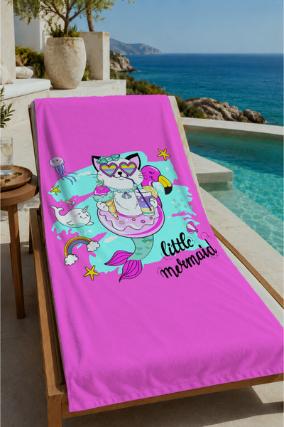 Evmila Ružičasti slatki mačji letnji peškir za plažu 70x150 - digitalno štamp...