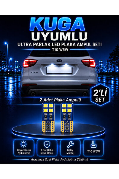 DuoLight Ford Kuga Uyumlu T10 W5W LED Plaka Ampulü 2 Adet Ultra Parlak Beyaz ...