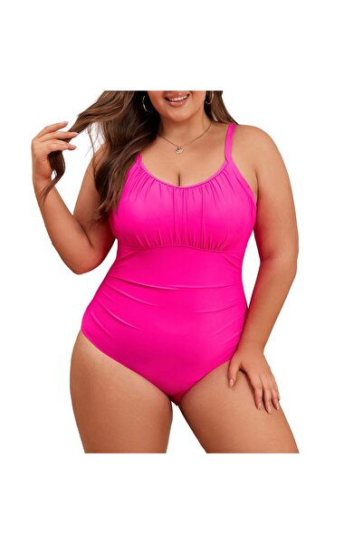OEM Plus Size Women’s Swimsuit Tummy Control Adjustable Straps – Rose Red 4XL