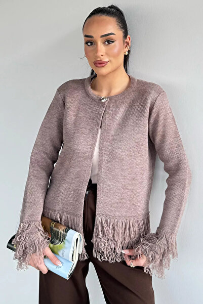 Aryena Mink Women's Tasseled Knitwear Cardigan