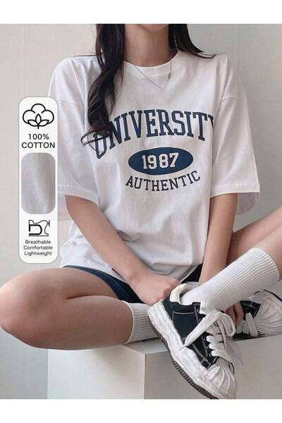 23ERVA Women's Casual Loose-Fit Drop Shoulder T-Shirt With Letter Print Overs...