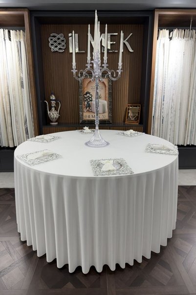 ilmek Stress-Free Round Tablecloth 280-300-320 cm Wide Seamless Wedding Event Organization Hotel Restaurant