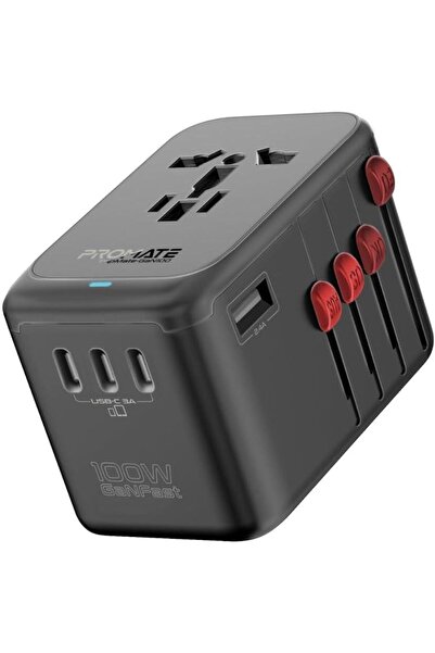 Promate Tripmate-Gan 100W Power Delivery Multi-Port Travel Adapter