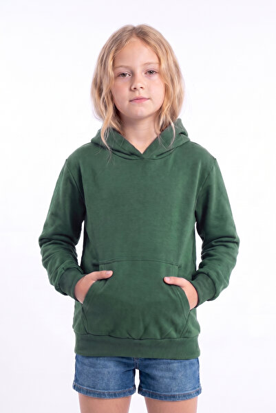 panios kids Kız Çocuk Basic Düz Kanguru Cepli Kapüşonlu Sweatshirt