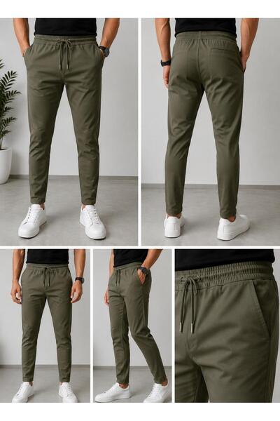 Erkek Beli Lastikli Bağcıklı Casual Pantolon Rahat Kesim
