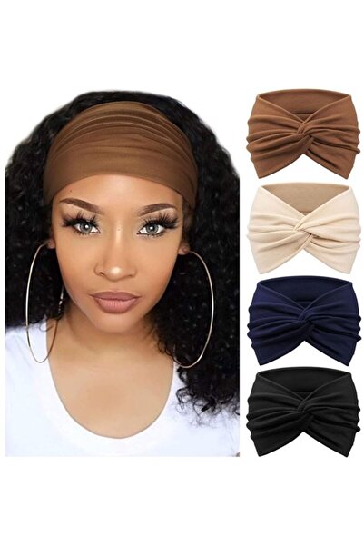 STARSTAR Headbands 4pc vintage elastic crisscross coffee/beige/navy/black.