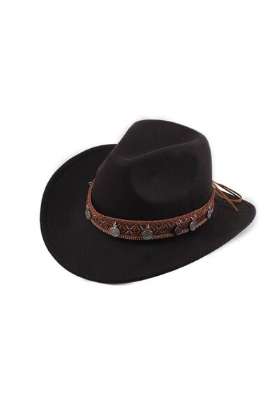 STARSTAR Black eight-ring cowboy hat unisex felt wide brim fedora.