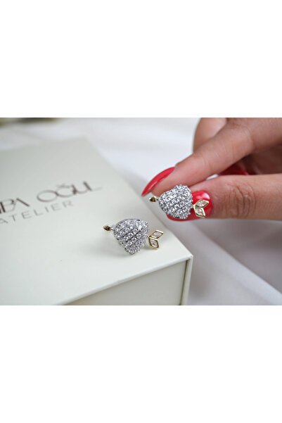ATELİER TUĞBA Kp703 Zircon Stone Arrow Detail Heart Earrings Silver (Length 1...