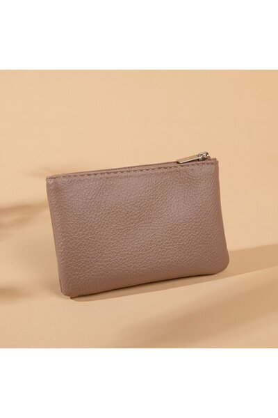 STARSTAR Mini PU zip wallet beige textured coin/key women's.