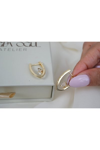 ATELİER TUĞBA Kp617 Single Detail U-Shaped Gold Earring (Inner Diameter 11mm & Length 26mm)