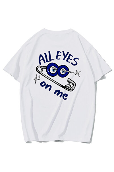 BRZ COLLECTION Unisex Oversize (Nazar Boncuğu) All Eyes on Me T-Shirt (White)