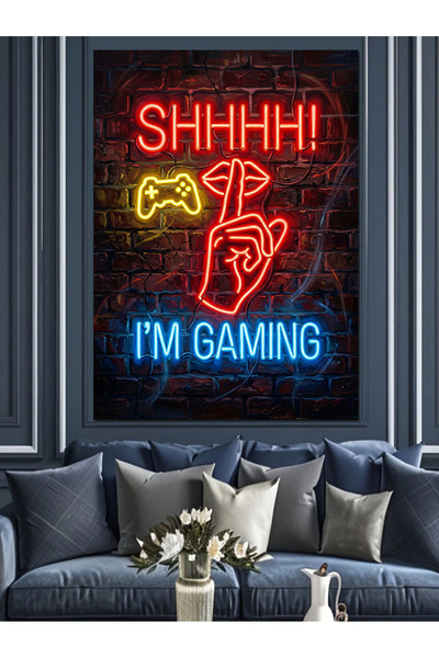 Artmeg Neon Gaming Işıklı Tabela Dekoratif Kanvas - Mdf Ahşap Tablo