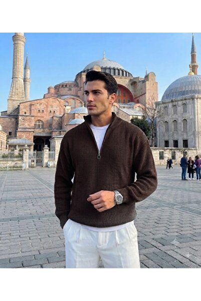 PULT Men's Winter Thick 100% Cotton Stand-Up Collar Basic Knitwear Sweater