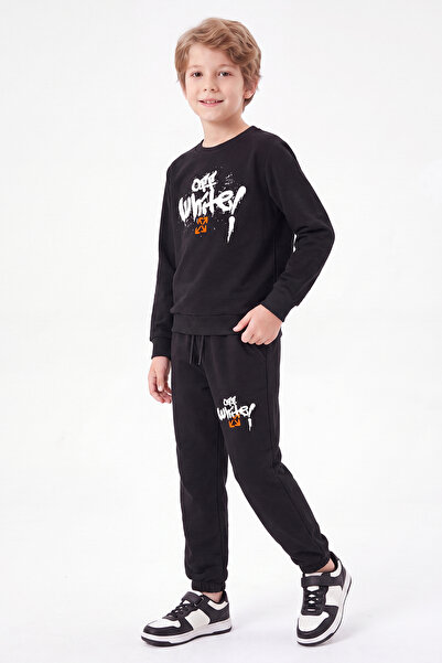FYK KİDS Boy's Printed Crew Neck Double Pocket Tracksuit Set
