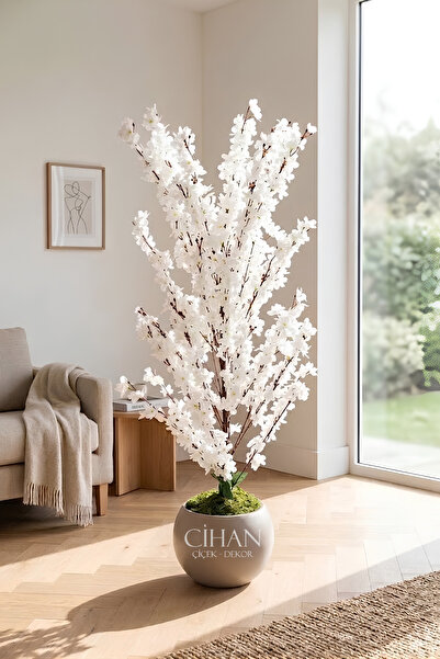 Cihan Çiçekçilik Yapay Beyaz Sakura Kiraz Çiçeği Ağacı 120 cm - Küre Plastik ...