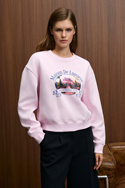 ETHIQUET Talmera women's pink sweatshirt with front print and round neck
