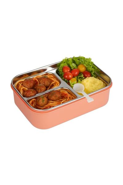 Relaxion Üç Bölmeli, Paslanmaz Çelik, Turuncu Yemek Saklama ve Taşıma Kabı/Ku...
