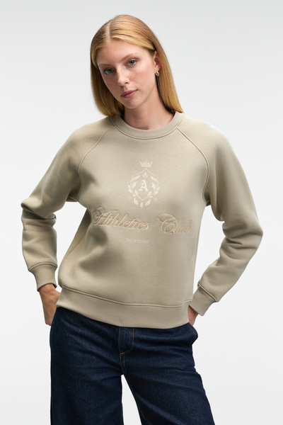 ETHIQUET Mirellan women's Printed round neck regular fit stone color sweatshirt