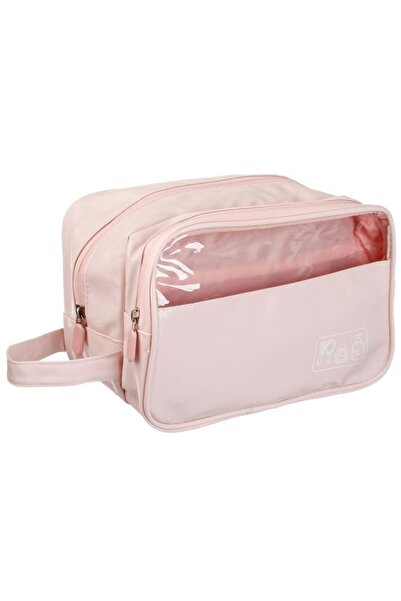 BAMI NETWORK Portfard de calatorie roz cu 2 compartimente 24x12x16cm
