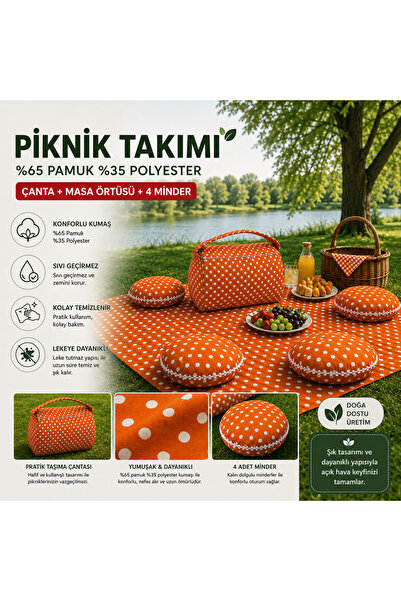 Zeren Home Turuncu Puantiyeli Piknik Takımı | Taşıma Çantalı 170x170 Piknik Ö...