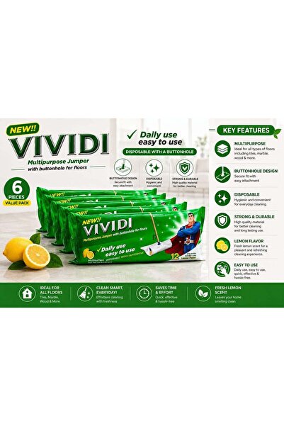 Vivid VIVIDI Disposable Multipurpose Mop Refill Sheets – Lemon Fragrance, Flo...