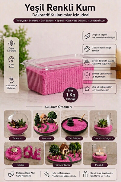 mh toy studio Pembe Renkli Kum 1 Kg Teraryum Diorama Maket Minyatür Bahçe Mum...