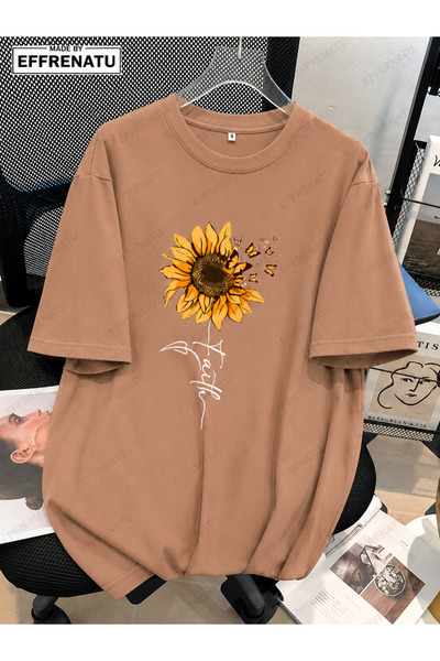 EFFRENATU Cute Sunflower Print Oversized T-Shirt in Distinctive Colors