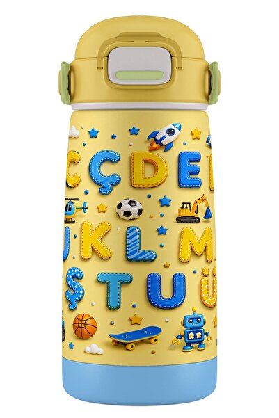 Puccon 420 ml Alphabet Printed Steel Flask Thermos Water Bottle for Boys - 60017