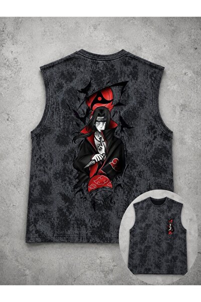 classy moda Unisex Black Washed Sleeveless Tank Top with Visual Print on the ...