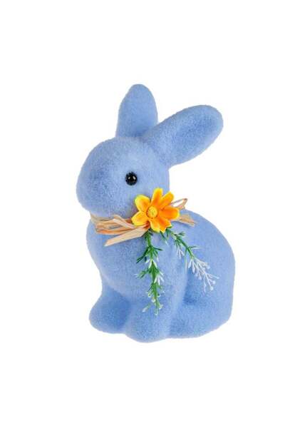 BAMI NETWORK Figurina Iepure Bleu cu Fundita Bej si Floare Galbena 18cm