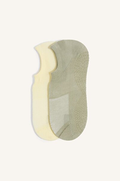 DeFacto Women's Ballerina Cut Non-Slip Sole 2-Piece Cotton Pilates Socks I128...