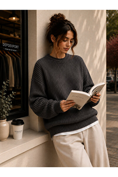 DepoExport Women's Premium Oversize Soft Crew Neck Knitwear Sweater