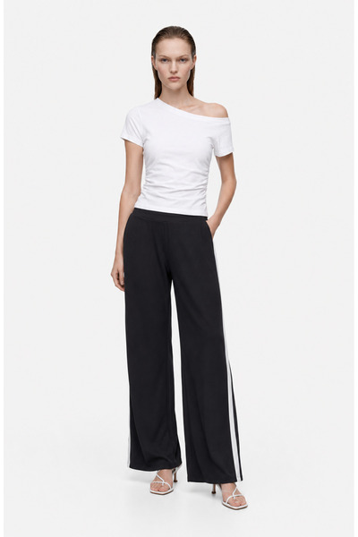 HAKKE Wide Leg Pants with Stripe Detail